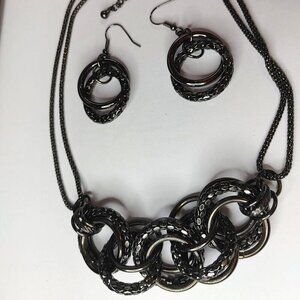 5/$100 Vintage Jewelry SET Necklace & Earrings Gun Metal Chain Chunky Rings